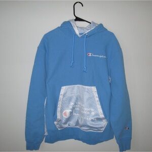 Blue Champion hoodie with mesh pocket detail #hoodie #unique #retro